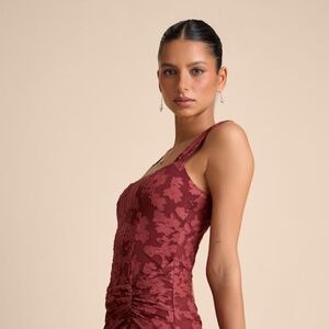 Lulus Celeste Rust Red Floral Burnout Bustier Maxi Dress - Size M